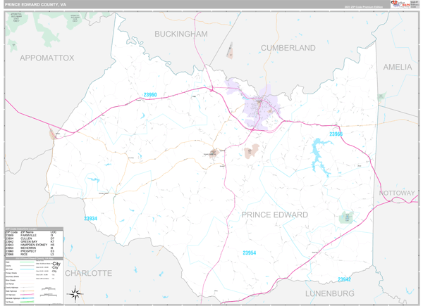 Prince Edward County, VA Wall Map Premium Style